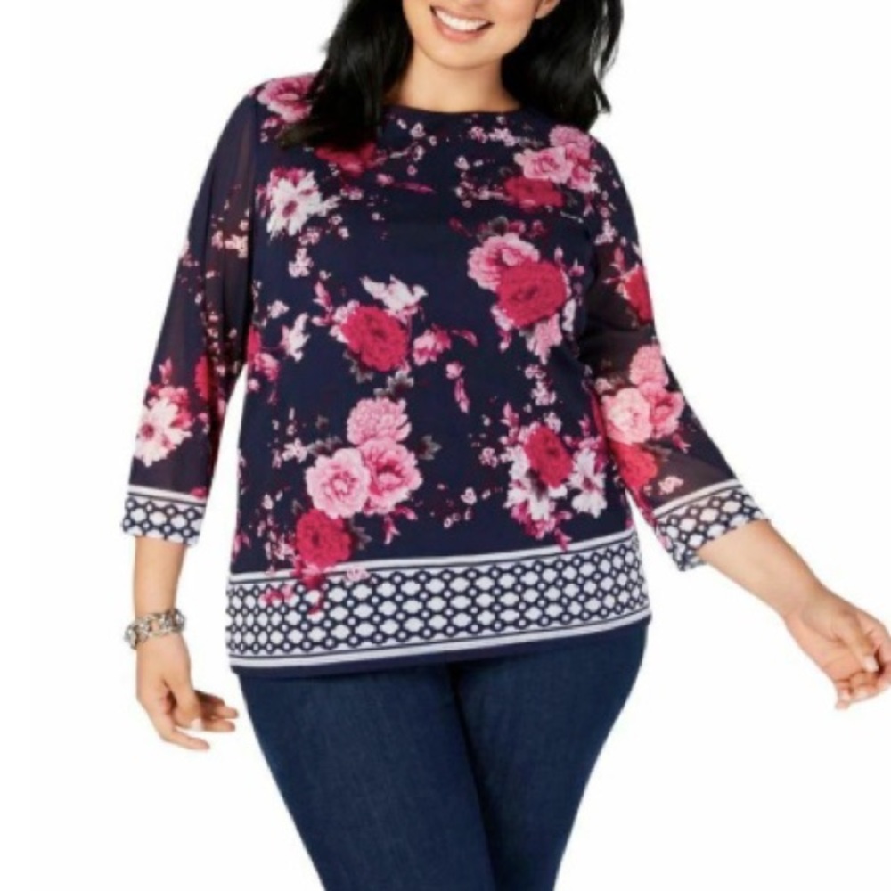 Charter Club 3/4 Sheer Sleeve Top